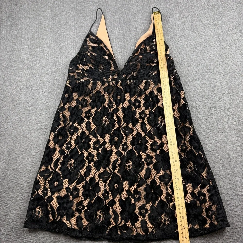 Free People‎ Night Shimmer Lace Mini Dress Black Nude V-Neck OB1085702 Size 6